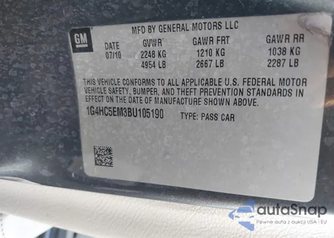 2011 Buick Lucerne Cxl from USA, damaged, VIN 1G4HC5EM3BU105190